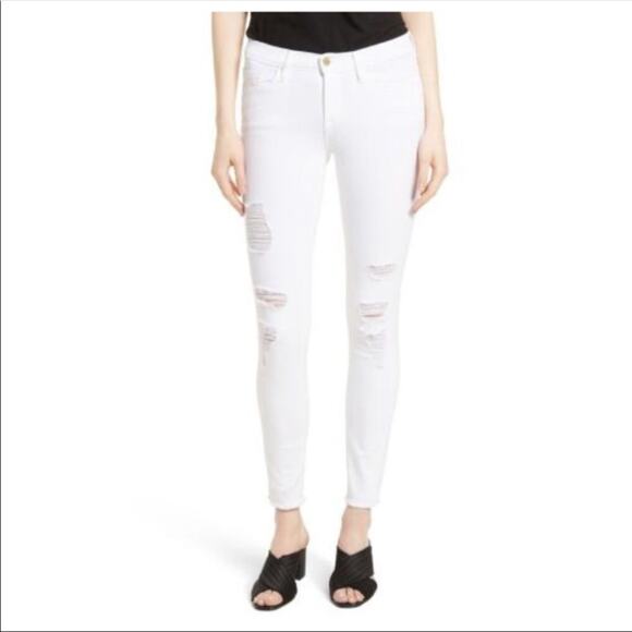 Frame Le Skinny De Jeanne White Distressed Jeans Skinny frayed hem - Picture 2 of 10